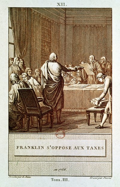 Benjamin Franklin Presenting His Opposition to the Taxes in 1766, engraved by David by Henry Le Jeune